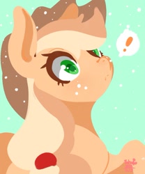 Size: 667x803 | Tagged: safe, artist:tohupo, applejack, earth pony, pony, cowboy hat, exclamation point, female, hat, lineless, mare, snow, snowfall, solo, speech bubble