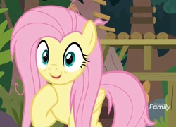 Size: 1498x1080 | Tagged: safe, screencap, fluttershy, pegasus, pony, she talks to angel, bags under eyes, cropped, discovery family logo, female, mare, messy mane, solo