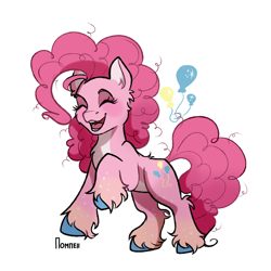 Size: 2910x2910 | Tagged: safe, artist:gaypompeii, pinkie pie, pony, alternate design, colored hooves, eyes closed, happy, pale belly, simple background, solo, unshorn fetlocks, white background