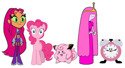 Size: 6552x3584 | Tagged: safe, pinkie pie, pony, adventure time, blue's clues, cartoon network, clefairy, discovery family, female, friendship, pink, pokémon, princess bubblegum, starfire, teen titans go, tickety tock