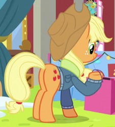 Size: 399x441 | Tagged: safe, screencap, applejack, earth pony, pony, best gift ever, cropped, plot