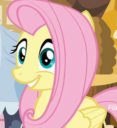 Size: 985x1077 | Tagged: safe, screencap, angel bunny, fluttershy, pegasus, pony, she talks to angel, body swap, cropped, female, mare, smiling, solo