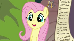 Size: 1920x1080 | Tagged: safe, screencap, fluttershy, pegasus, pony, she talks to angel, checklist, female, mare, smiling, solo