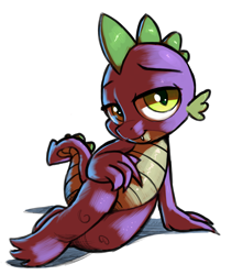 Size: 2827x3342 | Tagged: safe, artist:gsphere, spike, dragon, bedroom eyes, claws, lying, male, on side, sexy, simple background, smiling, solo, stupid sexy spike, tail, white background