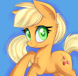 Size: 1186x1164 | Tagged: safe, artist:brok-enwings, applejack, earth pony, pony, female, hatless, looking at you, mare, missing accessory, solo