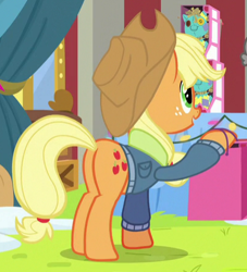 Size: 407x448 | Tagged: safe, screencap, applejack, earth pony, pony, best gift ever, cropped, plot