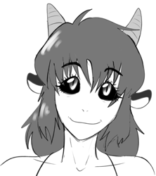 Size: 754x848 | Tagged: safe, artist:dj-black-n-white, oc, oc only, oc:kimmy and mera, satyr, black sclera, bust, grayscale, looking at you, monochrome, offspring, parent:chimera sisters, portrait, simple background, slit eyes, solo, white background