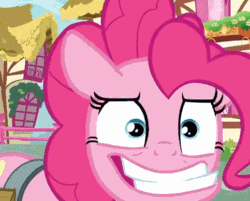 Size: 483x388 | Tagged: safe, edit, screencap, pinkie pie, earth pony, pony, secrets and pies, animated, close-up, crazy face, cropped, faic, female, floppy ears, gif, gritted teeth, mare, solo, underbite