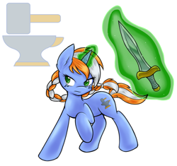 Size: 788x741 | Tagged: safe, artist:ambris, oc, oc only, oc:alloy shaper, pony, unicorn, fallout equestria, fallout equestria: wasteland economics, commission, solo, sword