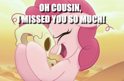 Size: 1051x694 | Tagged: safe, edit, edited screencap, screencap, pinkie pie, earth pony, pony, my little pony: the movie, caption, dead, desert, desert sun madness, image macro, insanity, skull, text