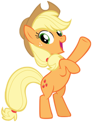 Size: 4461x5908 | Tagged: safe, artist:andoanimalia, applejack, earth pony, pony, the cutie map, absurd resolution, bipedal, cowboy hat, featureless crotch, female, freckles, hat, hoof in air, mare, open mouth, rearing, simple background, smiling, solo, transparent background, vector