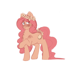 Size: 3900x3600 | Tagged: safe, oc, oc only, oc:meadows, pony, chest fluff, colored, flower, flower in hair, musical instrument, simple background, sketch, solo, tambourine, white background