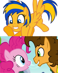 Size: 1212x1514 | Tagged: safe, artist:mlpfan3991, edit, edited screencap, screencap, cheese sandwich, pinkie pie, oc, oc:flare spark, pony, pinkie pride, cheesepie, female, male, shipping, straight