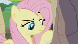 Size: 1366x768 | Tagged: safe, screencap, angel bunny, fluttershy, pony, she talks to angel, body swap, don't care, female, frown, lidded eyes, looking down, mare, not fluttershy, raised eyebrow, raised hoof, solo, unamused