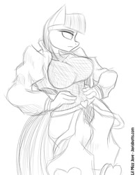 Size: 500x645 | Tagged: safe, artist:lil miss jay, maud pie, anthro, breasts, dio brando, female, jojo's bizarre adventure, maud pies, monochrome, muda pie, parody, solo