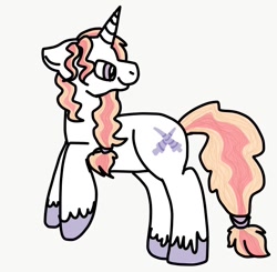 Size: 640x628 | Tagged: safe, artist:0rangedrink, oc, oc only, oc:lance, unicorn, parent:fleur-de-lis, parent:prince blueblood, parents:fleur-de-blueblood, rearing, simple background, solo, tail wrap, unshorn fetlocks, white background