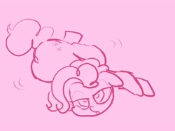 Size: 2048x1535 | Tagged: safe, artist:noupu, pinkie pie, earth pony, pony, female, lidded eyes, lying down, mare, monochrome, simple background, solo