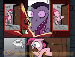 Size: 569x432 | Tagged: safe, idw, pinkie pie, earth pony, pony, spoiler:comic, exploitable meme, meme, obligatory pony, star vs the forces of evil, surprise door, toffee (svtfoe)