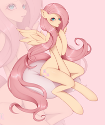 Size: 1300x1540 | Tagged: safe, artist:gomicake, fluttershy, pegasus, pony, semi-anthro, cute, cutie mark, female, mare, shyabetes, sitting, solo, zoom layer