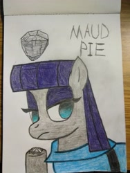 Size: 3456x4608 | Tagged: safe, artist:superhypersonic2000, boulder (pet), maud pie, earth pony, pony, bust, female, lidded eyes, mare, portrait, simple background, solo, traditional art, white background