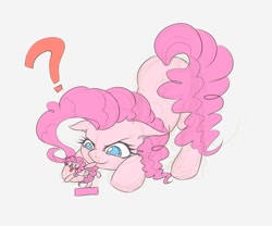 Size: 1200x1000 | Tagged: safe, artist:roya, pinkie pie, earth pony, pony, :p, colored pupils, face down ass up, female, figure, looking at something, mare, question mark, solo, tongue out