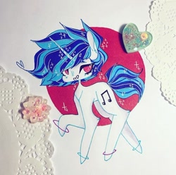 Size: 720x715 | Tagged: safe, artist:dollbunnie, dj pon-3, vinyl scratch, pony, unicorn, bracelet, fanart, instagram, jewelry, marker drawing, red eyes, solo, traditional art