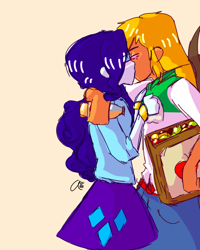 Size: 500x625 | Tagged: safe, artist:lesbianppg, applejack, rarity, equestria girls, apple, cute, eyes closed, female, food, jackabetes, kissing, lesbian, love, raribetes, rarijack, shipping