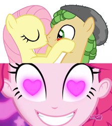 Size: 852x955 | Tagged: safe, artist:mlpfan3991, edit, edited screencap, screencap, fluttershy, pinkie pie, sandalwood, pony, coinky-dink world, eqg summertime shorts, equestria girls, equestria girls ponified, female, male, meme, pinkie's eyes, ponified, sandalshy, shipping, shipping domino, straight