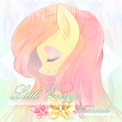 Size: 2800x2800 | Tagged: safe, artist:sibashen, fluttershy, pegasus, pony, album cover, bust, cute, eyes closed, female, mare, shyabetes, smiling, solo