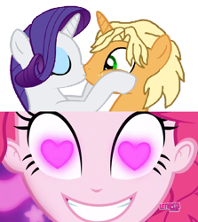 Size: 852x954 | Tagged: safe, artist:mlpfan3991, pinkie pie, ragamuffin (equestria girls), rarity, pony, better together, coinky-dink world, eqg summertime shorts, equestria girls, spring breakdown, equestria girls ponified, female, male, meme, pinkie's eyes, ponified, rarimuffin, shipping, shipping domino, straight