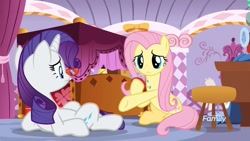 Size: 1920x1080 | Tagged: safe, screencap, fluttershy, rarity, pegasus, pony, unicorn, dragon dropped, duo, glasses, pincushion