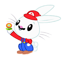 Size: 490x443 | Tagged: safe, artist:drypony198, angel bunny, rabbit, clothes, costume, crossover, fire flower, flower, mario, mario hat, simple background, super mario bros., white background