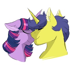 Size: 2000x2000 | Tagged: source needed, safe, artist:scarletskitty12, comet tail, twilight sparkle, pony, unicorn, cometlight, female, high res, male, mare, nuzzling, shipping, simple background, stallion, straight, white background