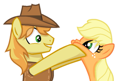 Size: 827x552 | Tagged: safe, artist:sapphireartemis, applejack, braeburn, earth pony, pony, simple background, squishy cheeks, story included, transparent background