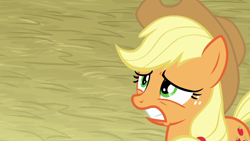 Size: 1280x720 | Tagged: safe, screencap, applejack, earth pony, pony, triple pony dare ya, female, freckles, mare, solo