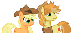 Size: 1014x442 | Tagged: safe, artist:sapphireartemis, applejack, braeburn, earth pony, pony, cousins, implied braejack, implied incest, simple background, story included, transparent background, white outline