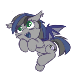 Size: 432x428 | Tagged: safe, artist:rivibaes, oc, oc only, oc:nightglider, bat pony, bat pony oc, blushing, cute, female, flying, happy, mare, no source available, open mouth, simple background, solo, weapons-grade cute, white background