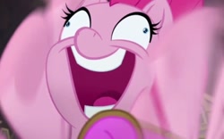 Size: 1294x808 | Tagged: safe, screencap, pinkie pie, earth pony, pony, my little pony: the movie, derp, faic, female, grin, insanity, laughing, mare, open mouth, ponk, shrunken pupils, smiling, wide smile