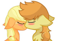 Size: 686x476 | Tagged: safe, artist:sapphireartemis, applejack, braeburn, earth pony, pony, applecest, braejack, female, floppy ears, incest, male, nuzzling, shipping, simple background, story included, straight, transparent background, white outline