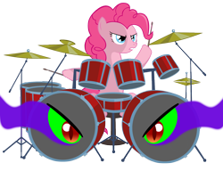 Size: 1686x1294 | Tagged: safe, edit, pinkie pie, earth pony, pony, drums, female, hooves, mare, simple background, sitting, solo, sombra eyes, transparent background