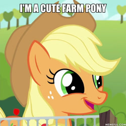 Size: 600x600 | Tagged: safe, edit, edited screencap, screencap, applejack, earth pony, pony, applejack's "day" off, captain obvious, caption, cute, element of honesty, female, freckles, image macro, jackabetes, mare, open mouth, silly, silly pony, smiling, text, truth, who's a silly pony