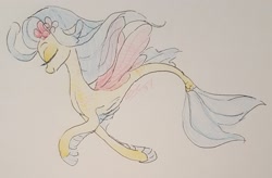 Size: 2546x1669 | Tagged: safe, artist:creeate97, princess skystar, pony, seapony (g4), my little pony: the movie, colored pencil drawing, eyes closed, female, simple background, solo, swimming, traditional art, white background