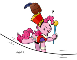 Size: 1024x800 | Tagged: safe, artist:cartoon-eric, pinkie pie, earth pony, pony, a hat in time, clothes, cosplay, costume, crossover, cute, diapinkes, eyes closed, female, hoof hold, open mouth, signature, solo, tightrope