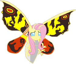 Size: 1514x1264 | Tagged: safe, artist:supersamyoshi, fluttershy, insect, kaiju, moth, crossover, female, fusion, godzilla (series), kaijufied, mothra, simple background, solo, species swap, transparent background