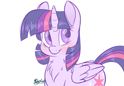 Size: 5000x3500 | Tagged: safe, artist:fluffyxai, twilight sparkle, twilight sparkle (alicorn), alicorn, pony, blushing, chest fluff, cute, female, happy, horn, looking away, mare, simple background, smiling, solo, twiabetes, white background, wings