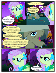 Size: 612x792 | Tagged: safe, artist:newbiespud, edit, edited screencap, screencap, fluttershy, mr. greenhooves, earth pony, pegasus, pony, comic:friendship is dragons, the best night ever, angry, box trap, canterlot gardens, clothes, comic, dialogue, dress, female, frown, gala dress, male, mare, screencap comic, stallion, trap (device)