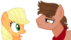 Size: 1310x732 | Tagged: safe, artist:sapphireartemis, applejack, oc, oc:bronzite cortland, earth pony, pony, male, simple background, stallion, story included, transparent background