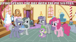 Size: 641x359 | Tagged: artist needed, safe, edit, edited screencap, editor:undeadponysoldier, screencap, limestone pie, marble pie, maud pie, pinkie pie, spike, dragon, earth pony, pony, bed, bedroom, caption, chair, crack shipping, cupcake, female, flower, food, happy, image macro, lamp, lucky bastard, male, marblespike, mare, maudspike, pie sisters, pinkiespike, plate, potted plant, raised hoof, sapphire, sapphire cupcake, shipping, siblings, sisters, sitting, smiling, sofa bed, spending time, spike gets all the mares, spike gets all the pie sisters, spikelove, spikestone, straight, sugarcube corner, text, window