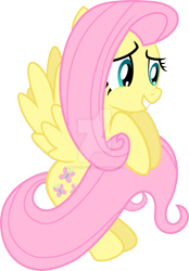 Size: 745x1072 | Tagged: safe, artist:superanimefanart, fluttershy, pegasus, pony, daring don't, cute, female, flying, holding tail, mare, obtrusive watermark, shyabetes, simple background, smiling, solo, transparent background, vector, watermark, wings