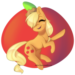 Size: 1280x1280 | Tagged: safe, artist:stella-drawz, applejack, earth pony, pony, apple, cute, dock, ear fluff, food, hair over one eye, jackabetes, open mouth, solo